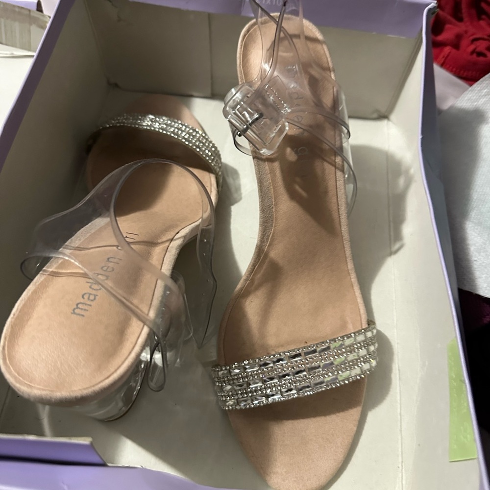 Madden Girl Clear Strap Sandals - Silver and Tan